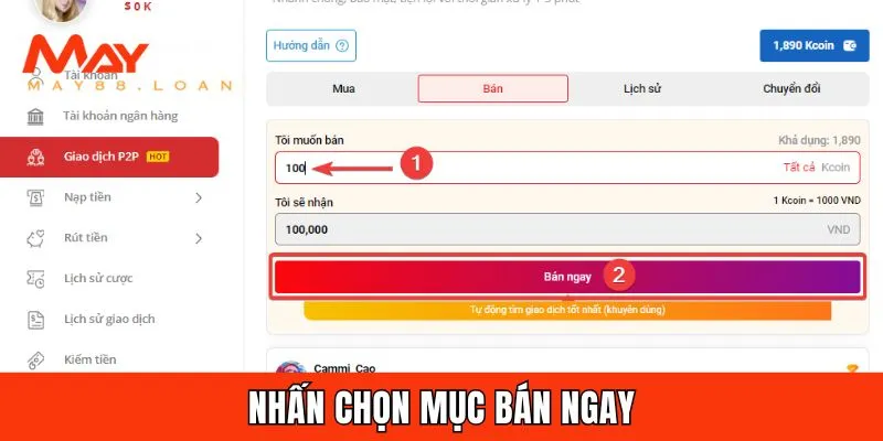 Nhấn chọn mục bán ngay